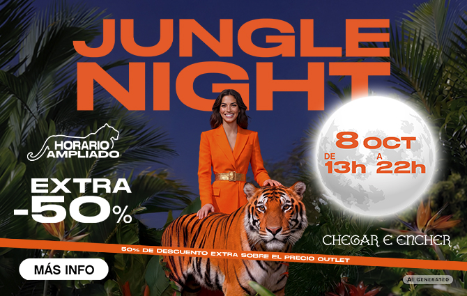 Chica con un tigre comunicando 50% de descuento