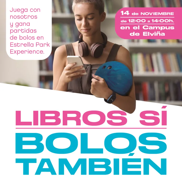 chica con móvil en una biblioteca