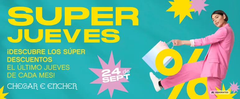 chica con bolsas anunciando promoción Súper Jueves
